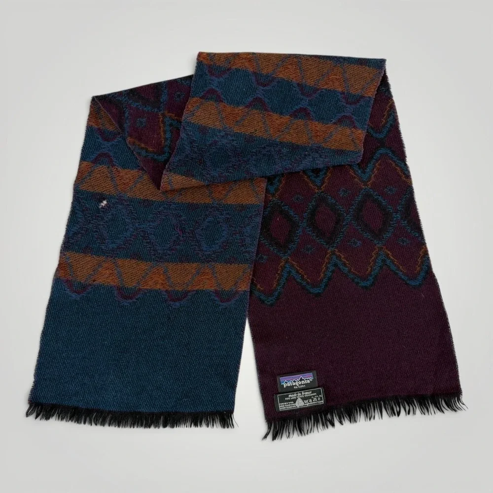 Vintage Patagonia Wool Scarf Purple Geometric Fringe Made In France
